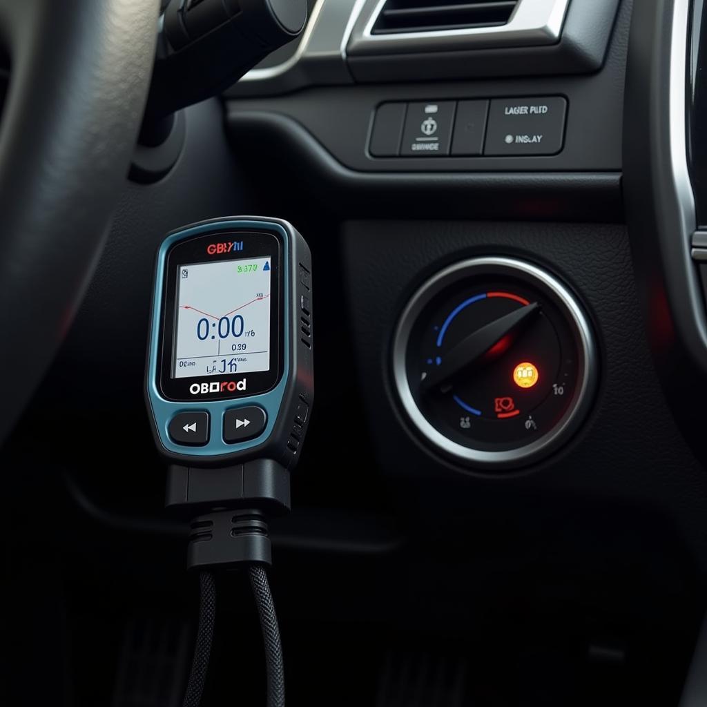 Jauge OBD plug-in branchée sur le port OBD-II d'une voiture