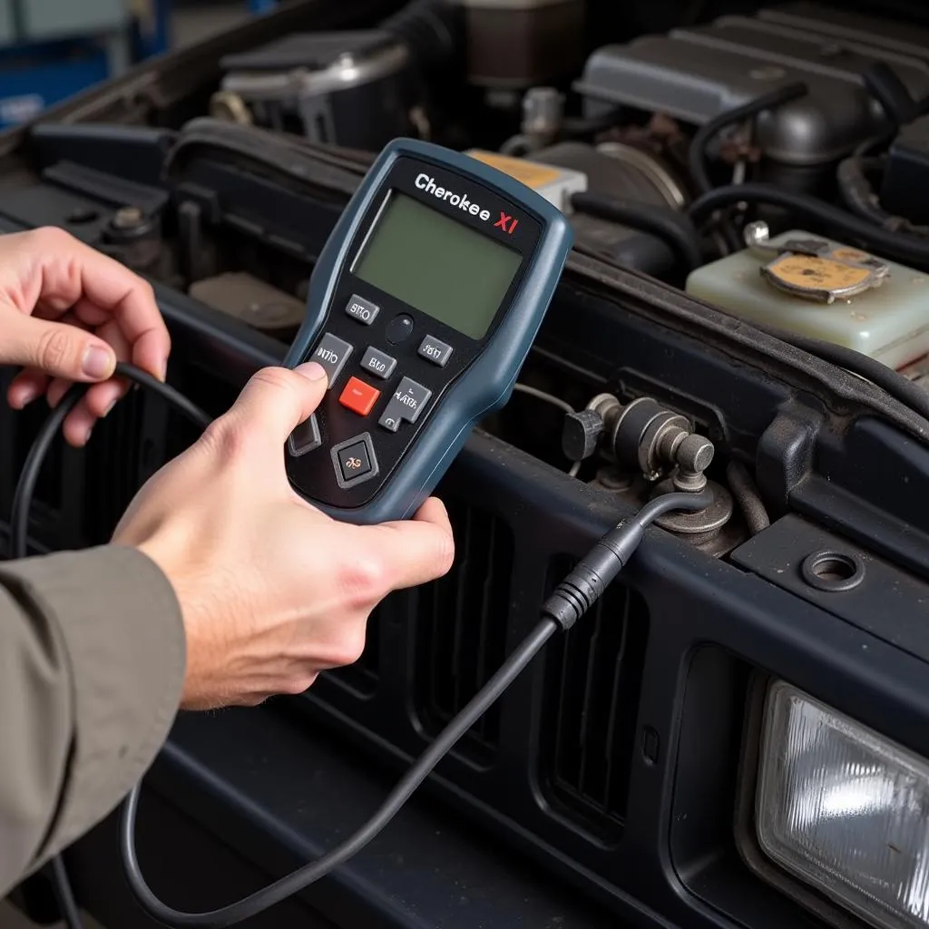 Lecteur de code OBD-II connecté à une Jeep Cherokee XJ