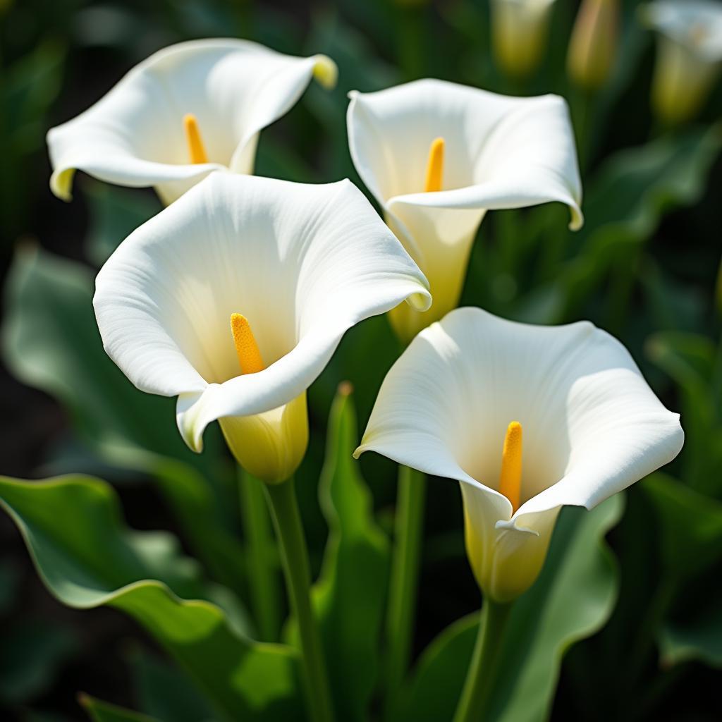 Lis calla en fleur avec des fleurs blanches