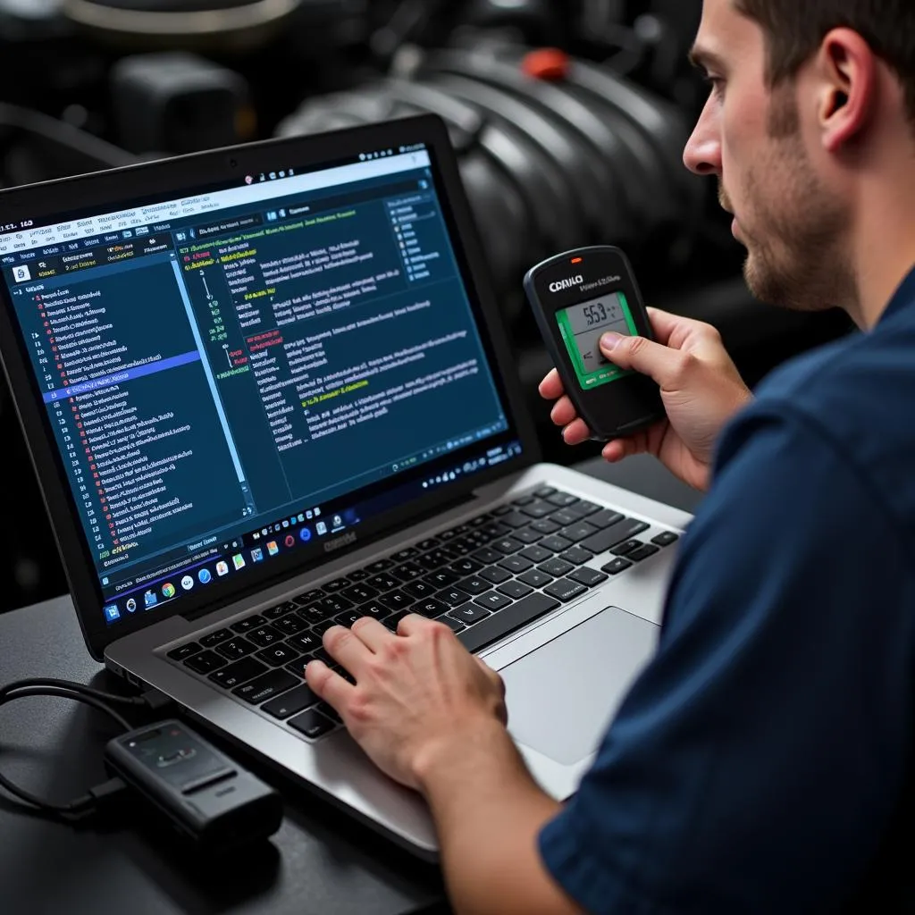 Mécanicien analysant les données d'un simulateur OBD II