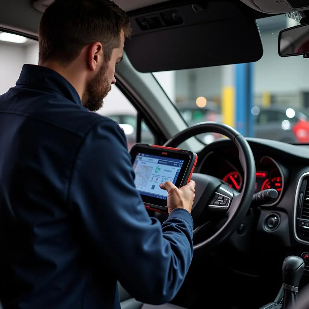 Mécanicien utilisant un appareil de diagnostic Autel