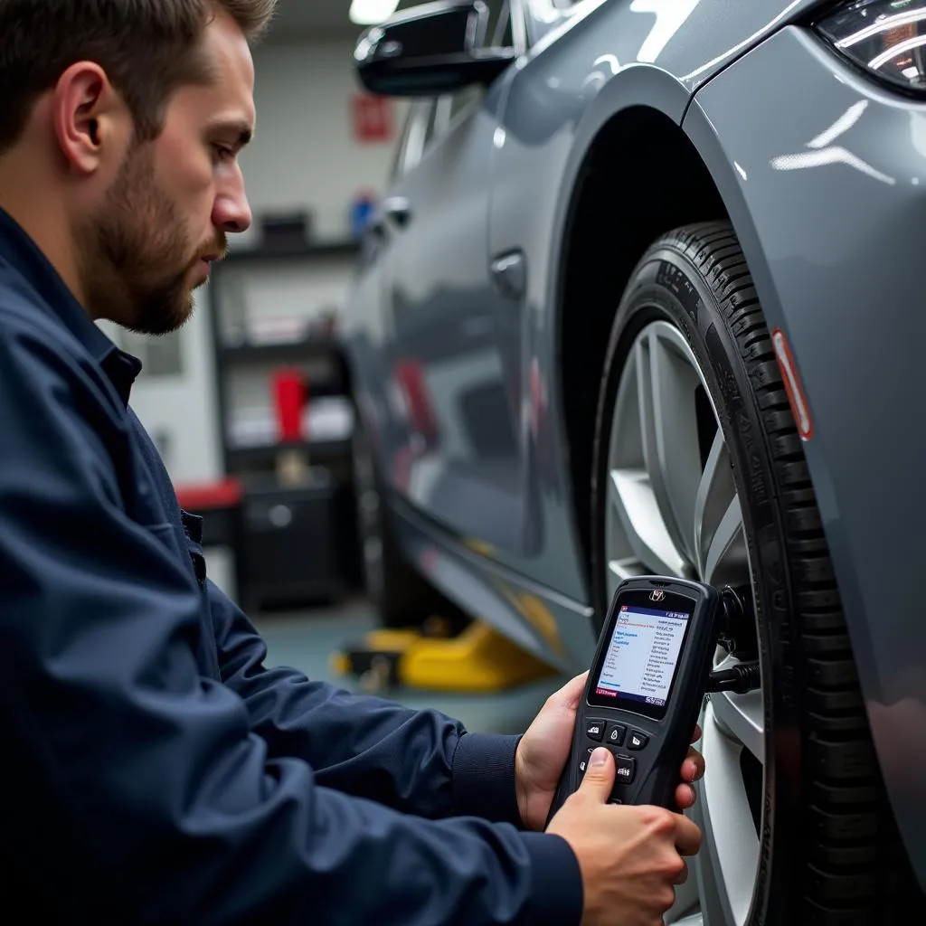 Un mécanicien utilisant un outil de diagnostic OBD pour lire les codes d'erreur sur une BMW