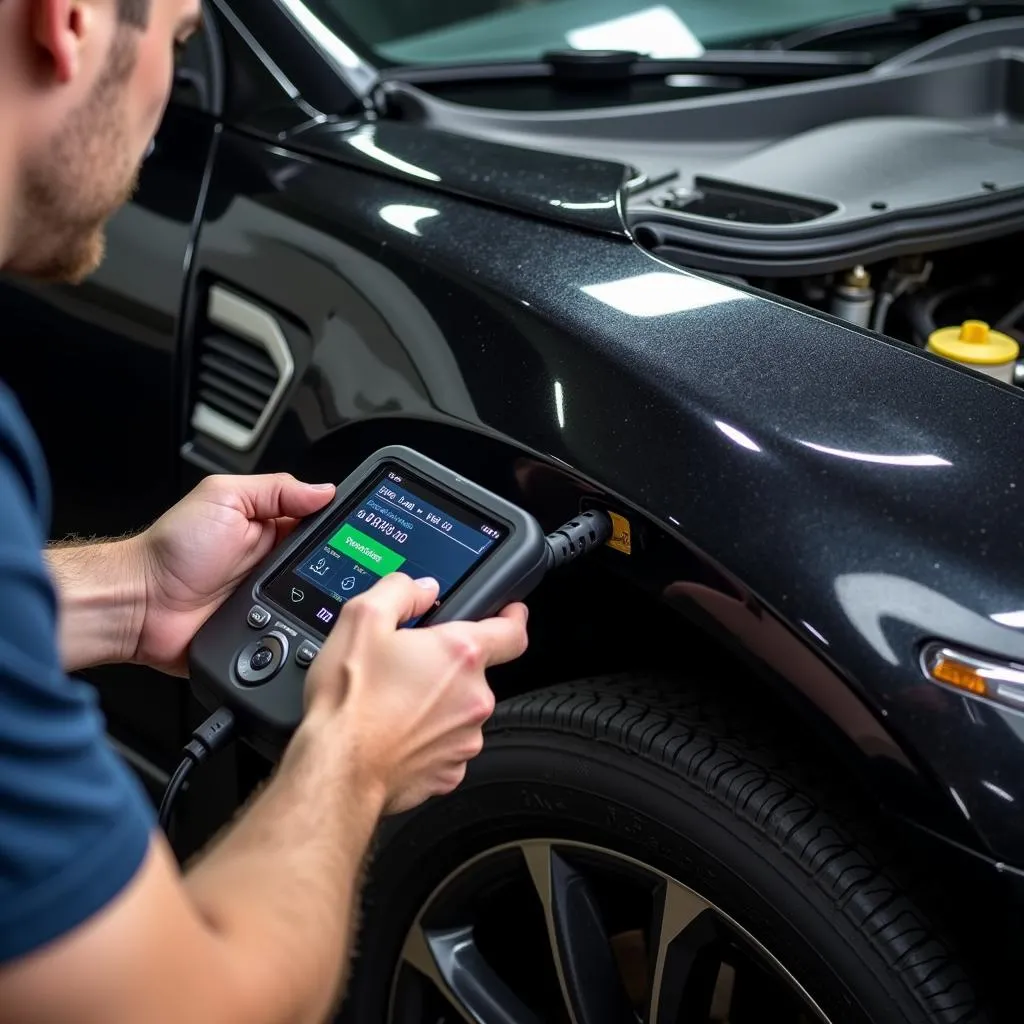 Mécanicien utilisant un outil de diagnostic OBD pour l'ABS