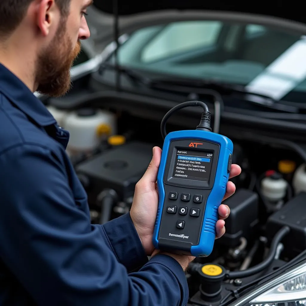 Mécanicien Effectuant un Diagnostic sur une Voiture