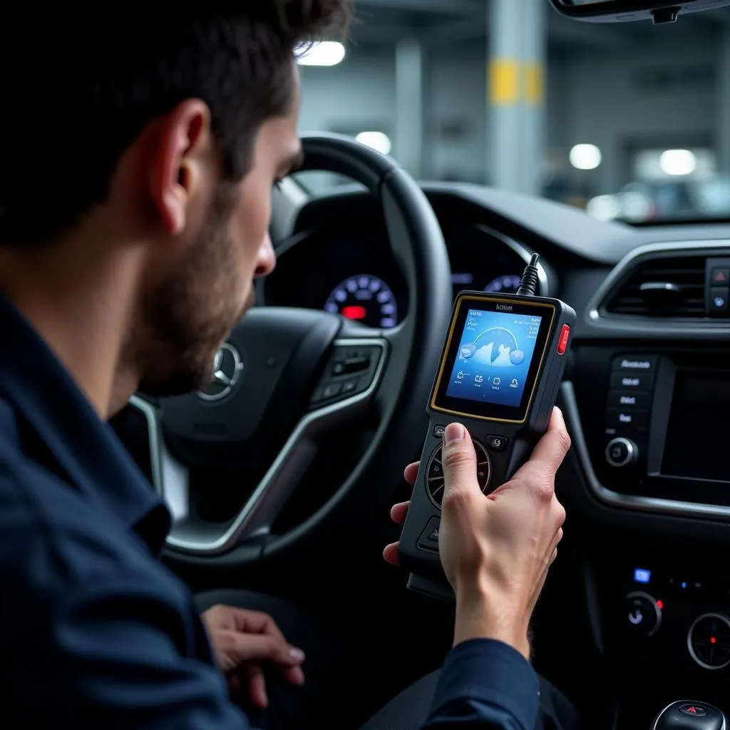 Mécanicien diagnostiquant une voiture