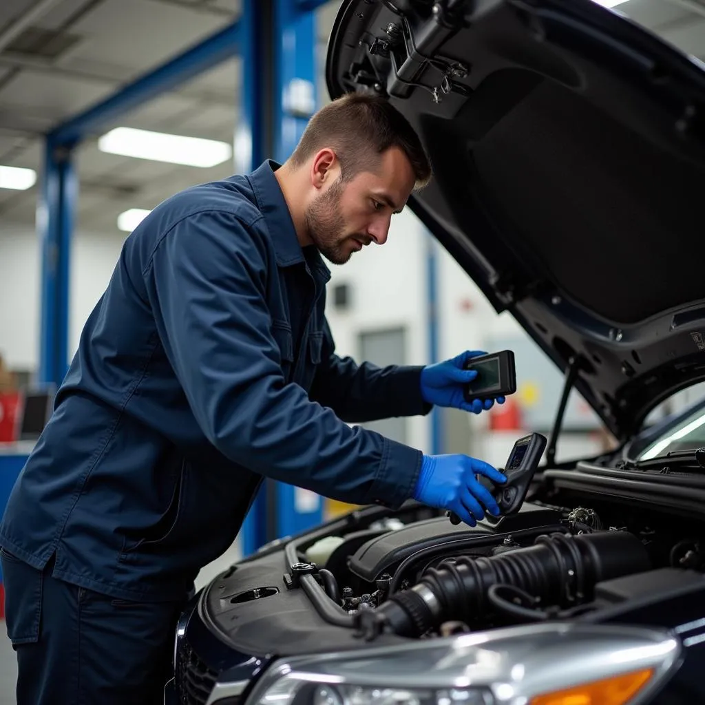 Mécanicien inspectant le moteur d'une voiture