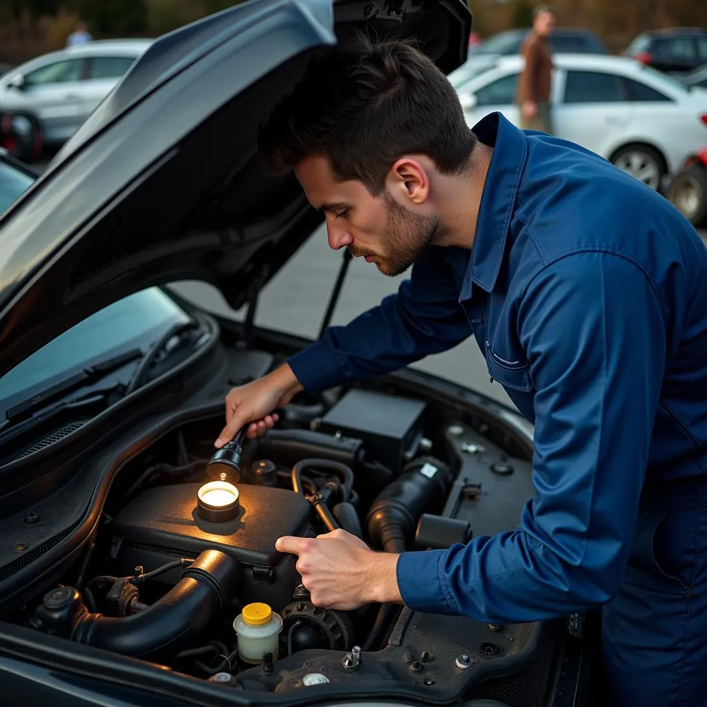 Mécanicien examinant le moteur d'une voiture