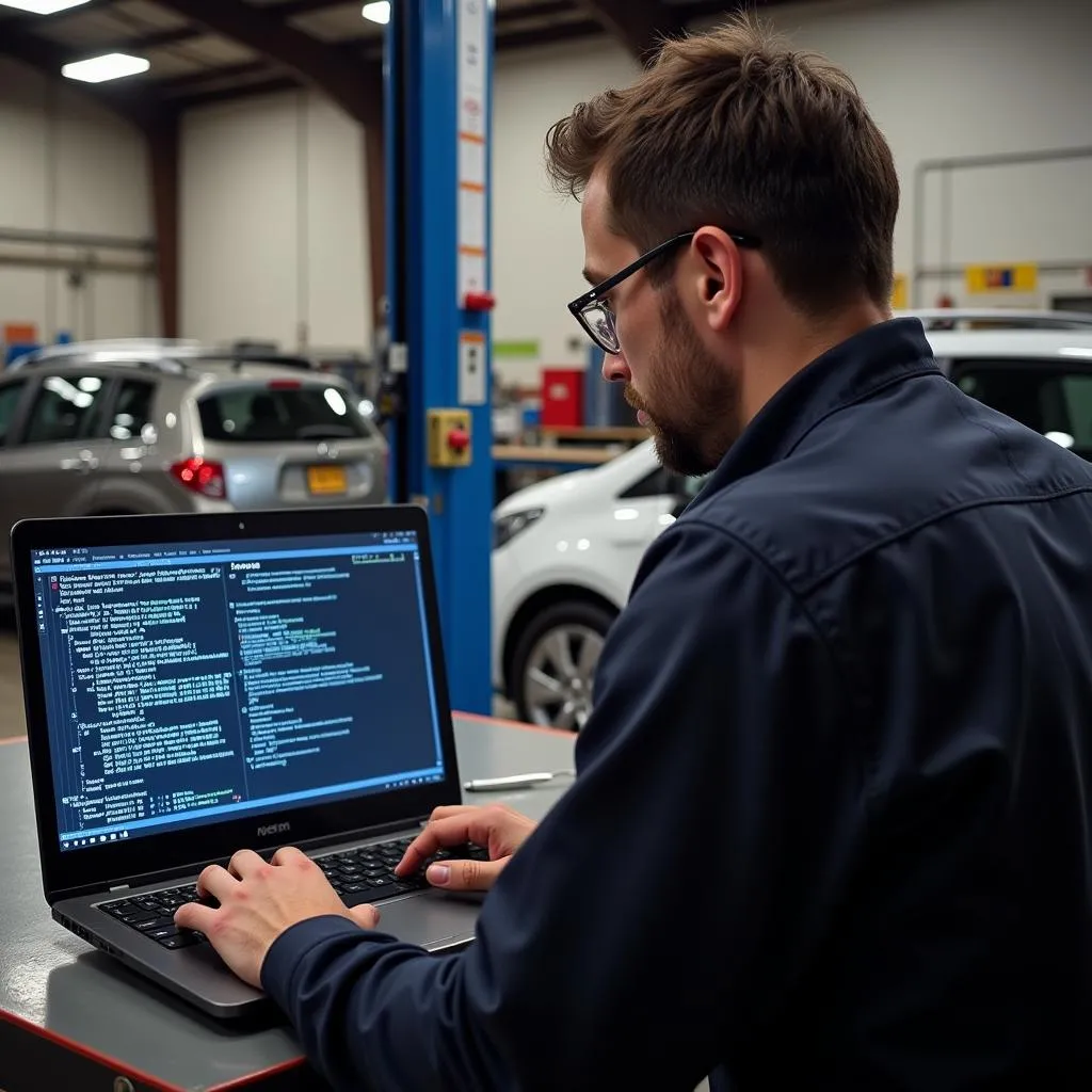 Mécanicien en formation utilisant un simulateur OBD II