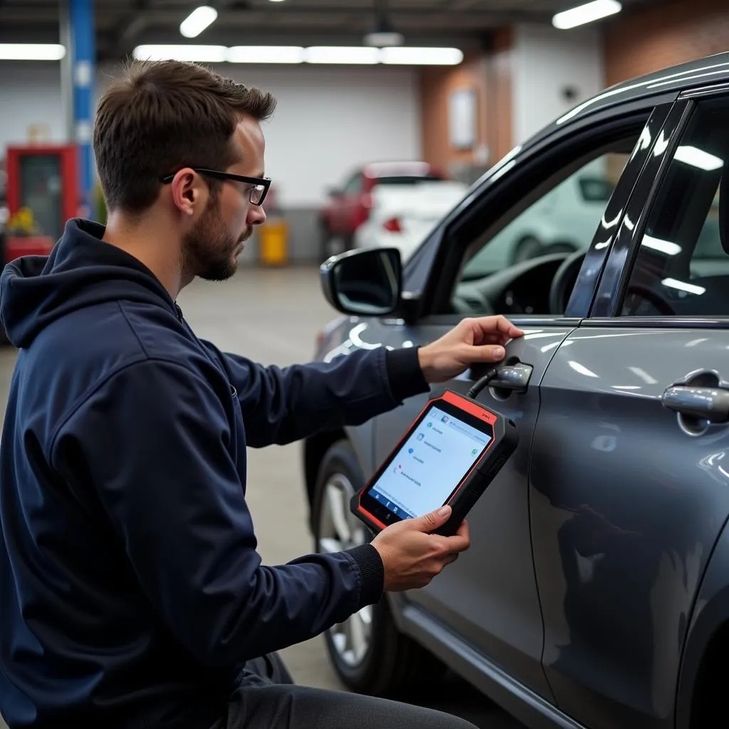 Mécanicien utilisant Autel AL5 pour diagnostiquer une voiture