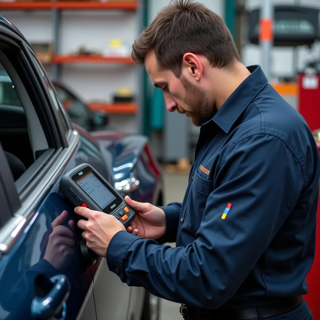 Mécanicien utilisant Autel MaxiDAS pour programmer une clé de voiture