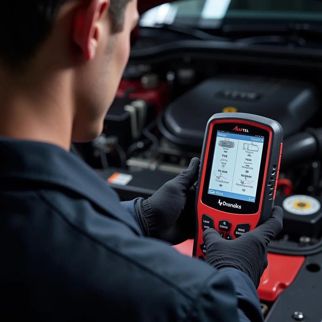 Mécanicien utilisant un outil Autel pour analyser des bougies