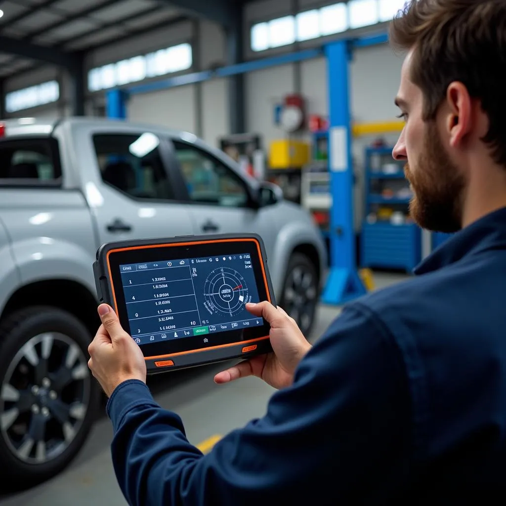 Un mécanicien utilise Autel pour diagnostiquer une voiture