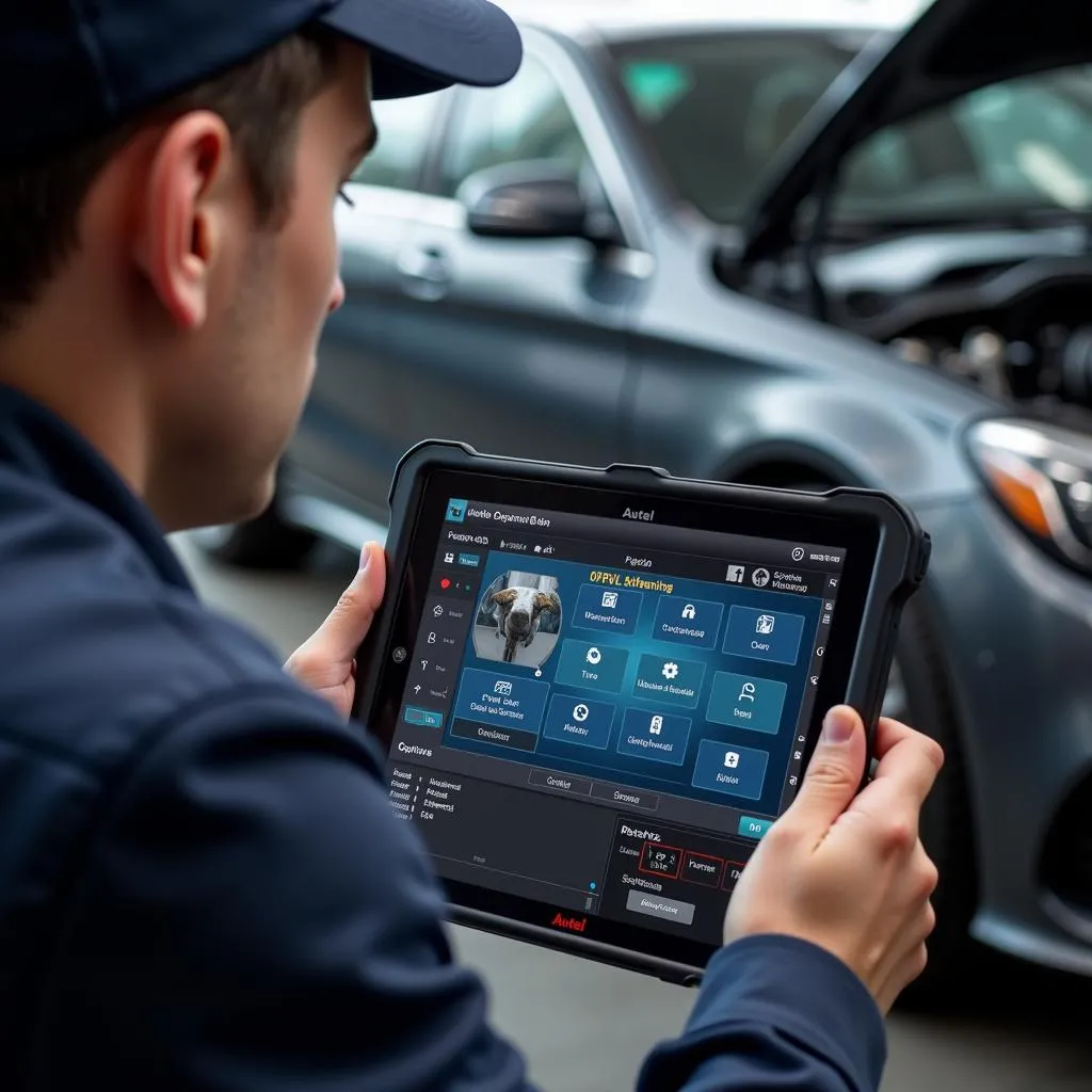 Mécanicien utilisant le logiciel OBD Autel