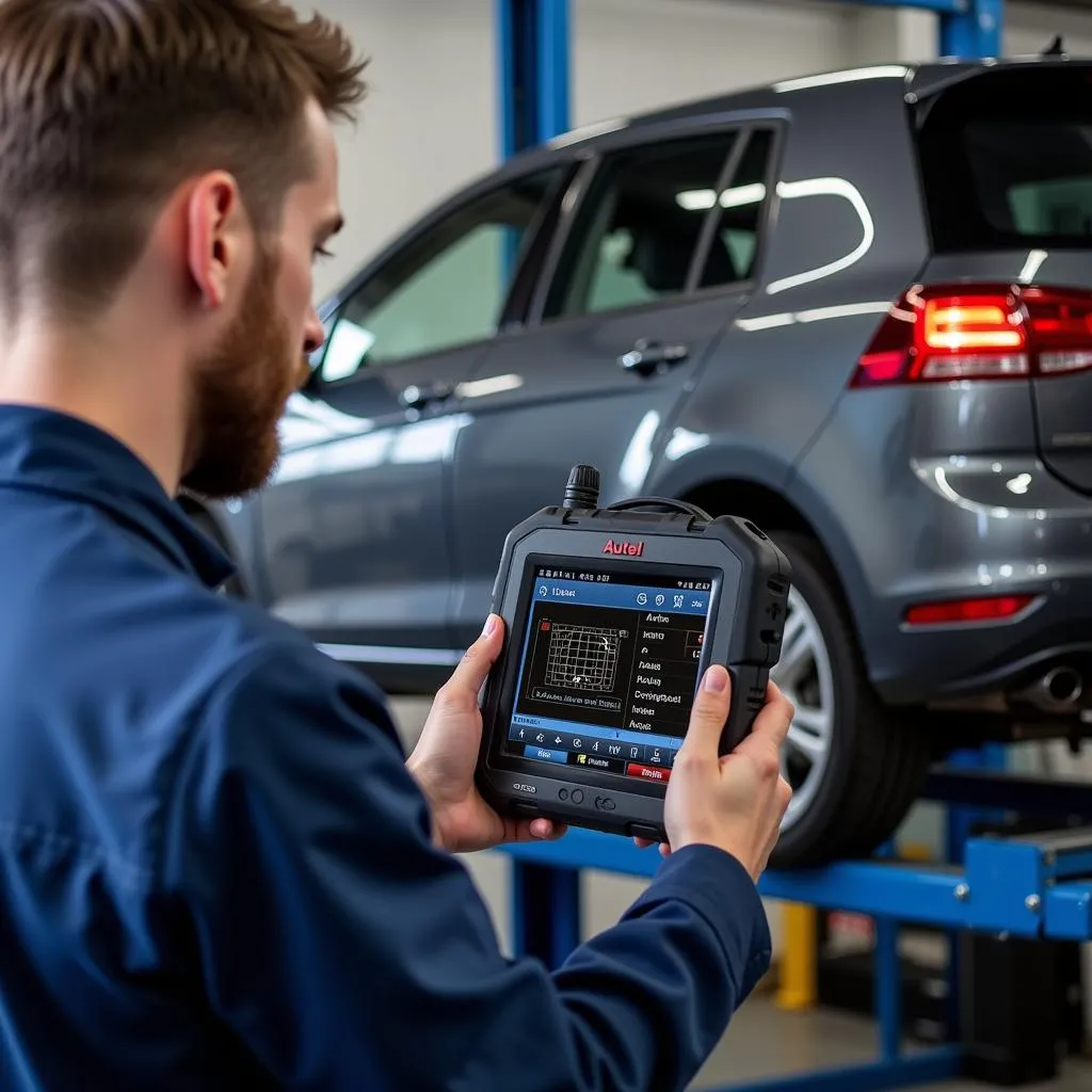 Mécanicien utilisant un outil de diagnostic Autel