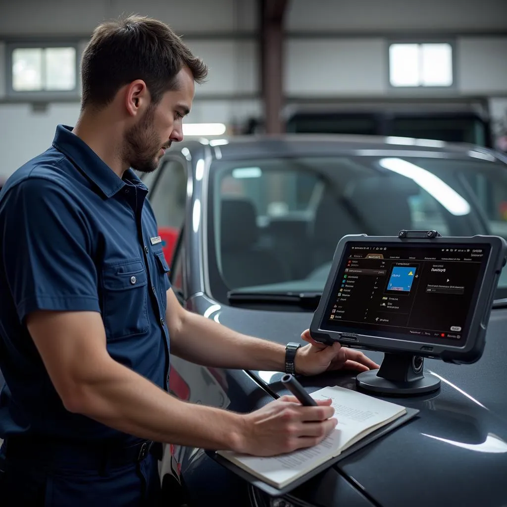 Mécanicien utilisant un outil de diagnostic Autel