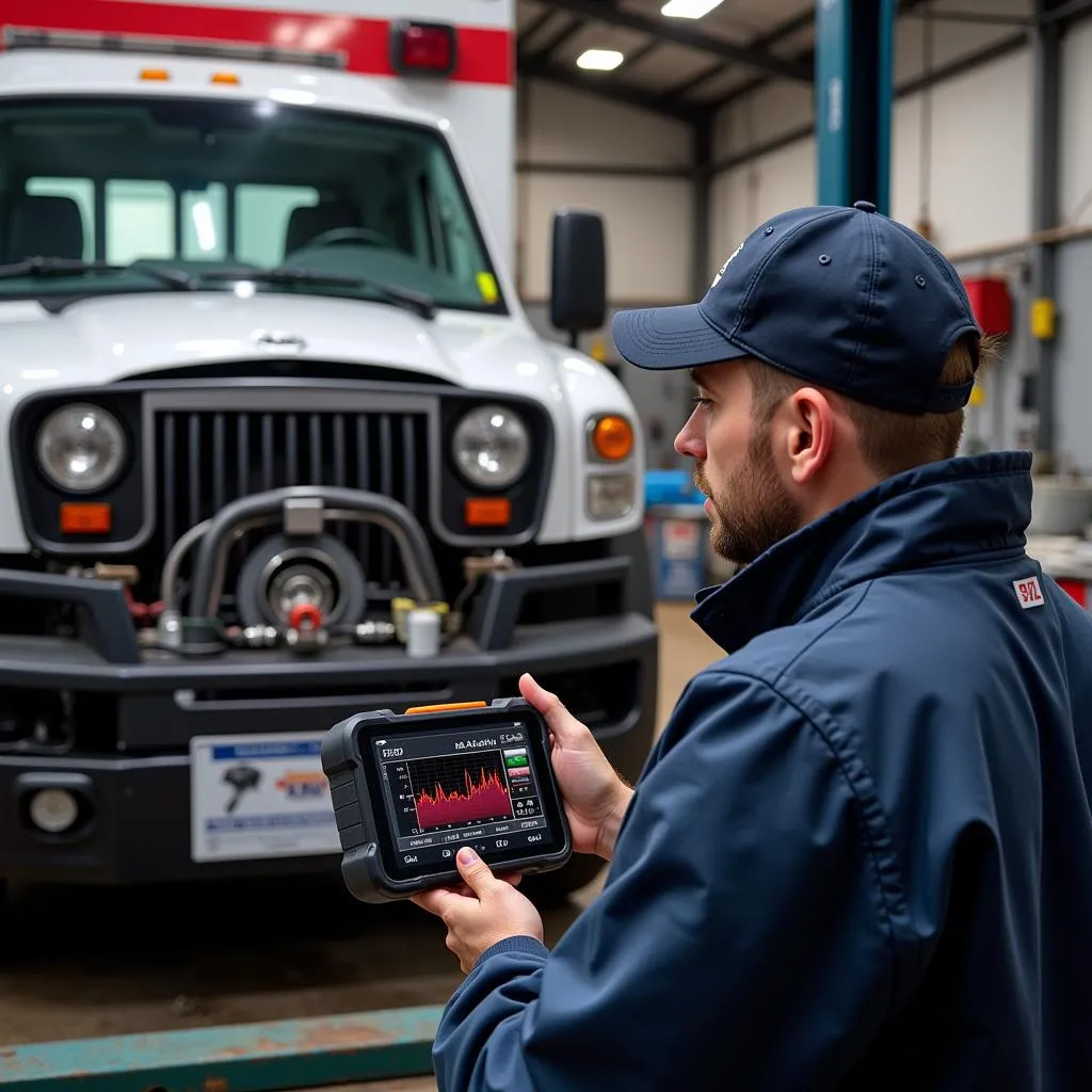 Mécanicien utilisant un outil de diagnostic Autel