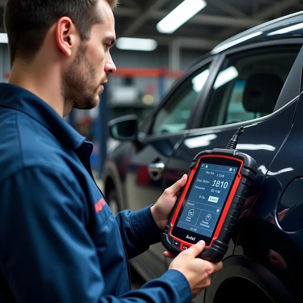 Mécanicien utilisant un outil de diagnostic Autel