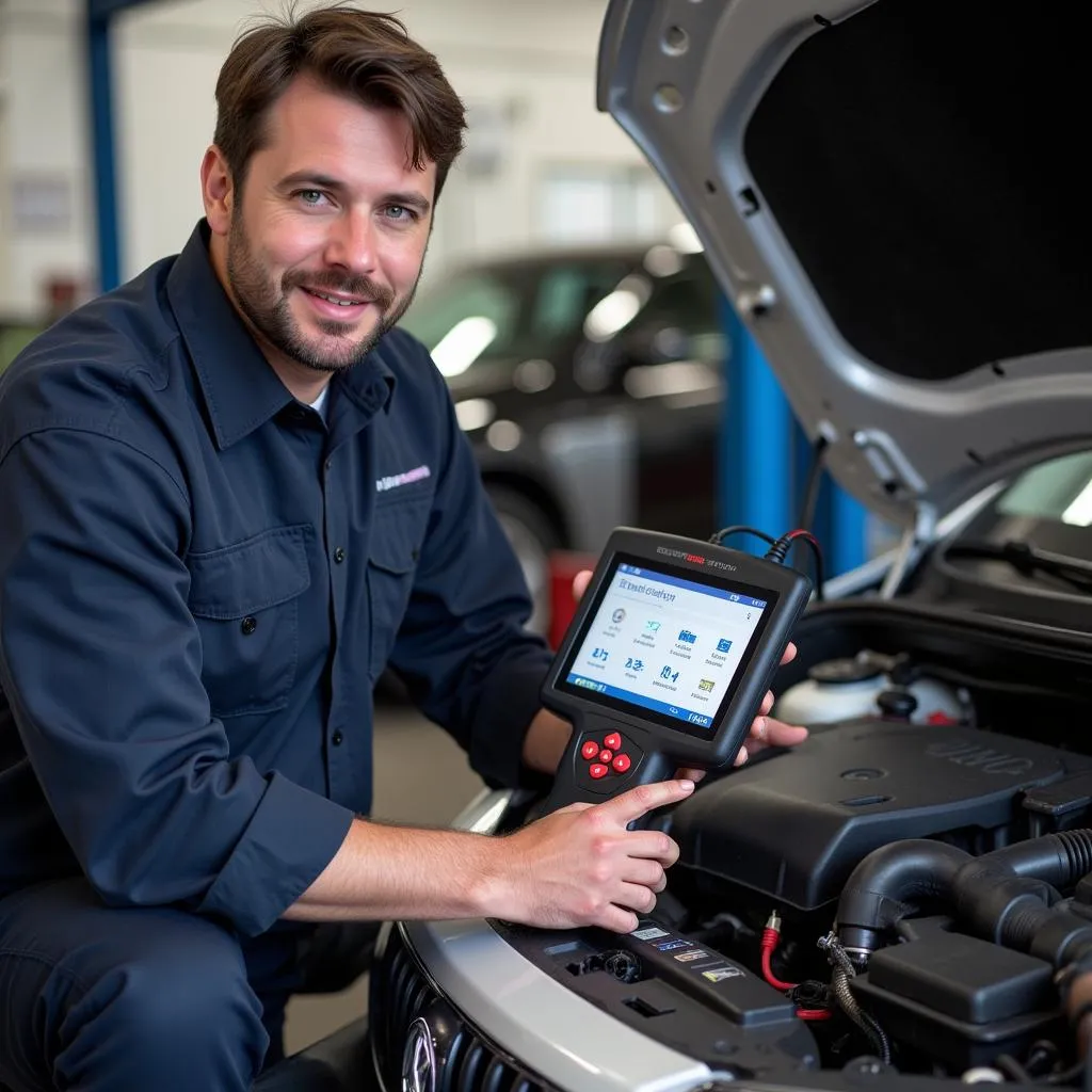 Mécanicien utilisant un outil de diagnostic OBD-II