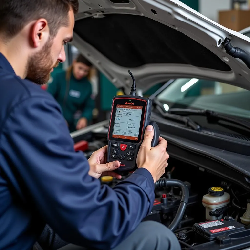 Mécanicien utilisant un scanner Autel sur une voiture