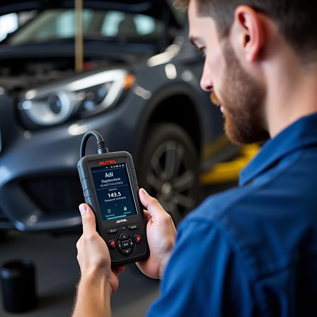 Mécanicien utilisant un scanner Autel dans un atelier