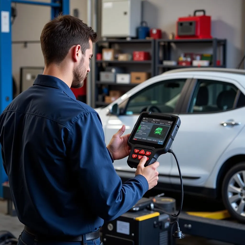 Mécanicien utilisant un scanner Autel sur une voiture