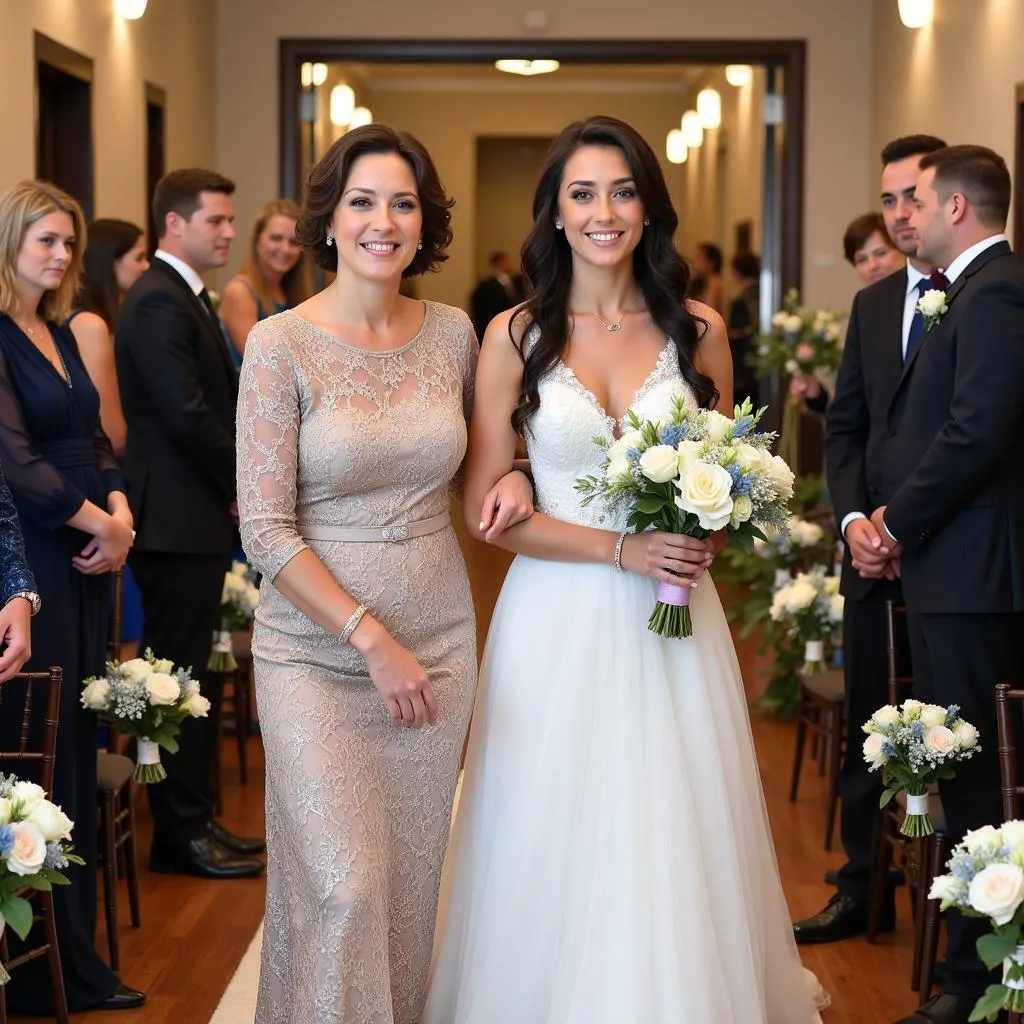 Mère accompagnant sa fille à l'autel lors d'un mariage