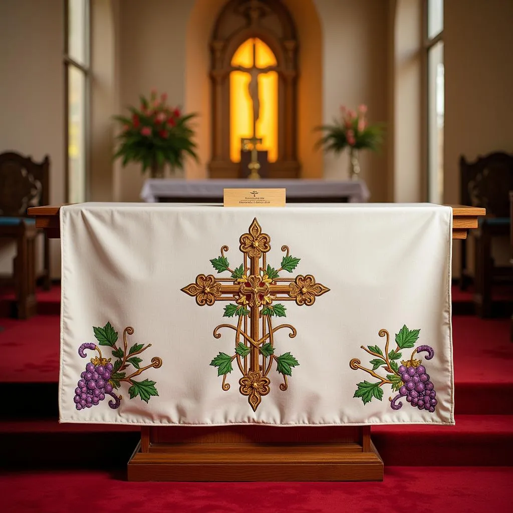 Nappe d'Autel Brodee de Croix et Raisins