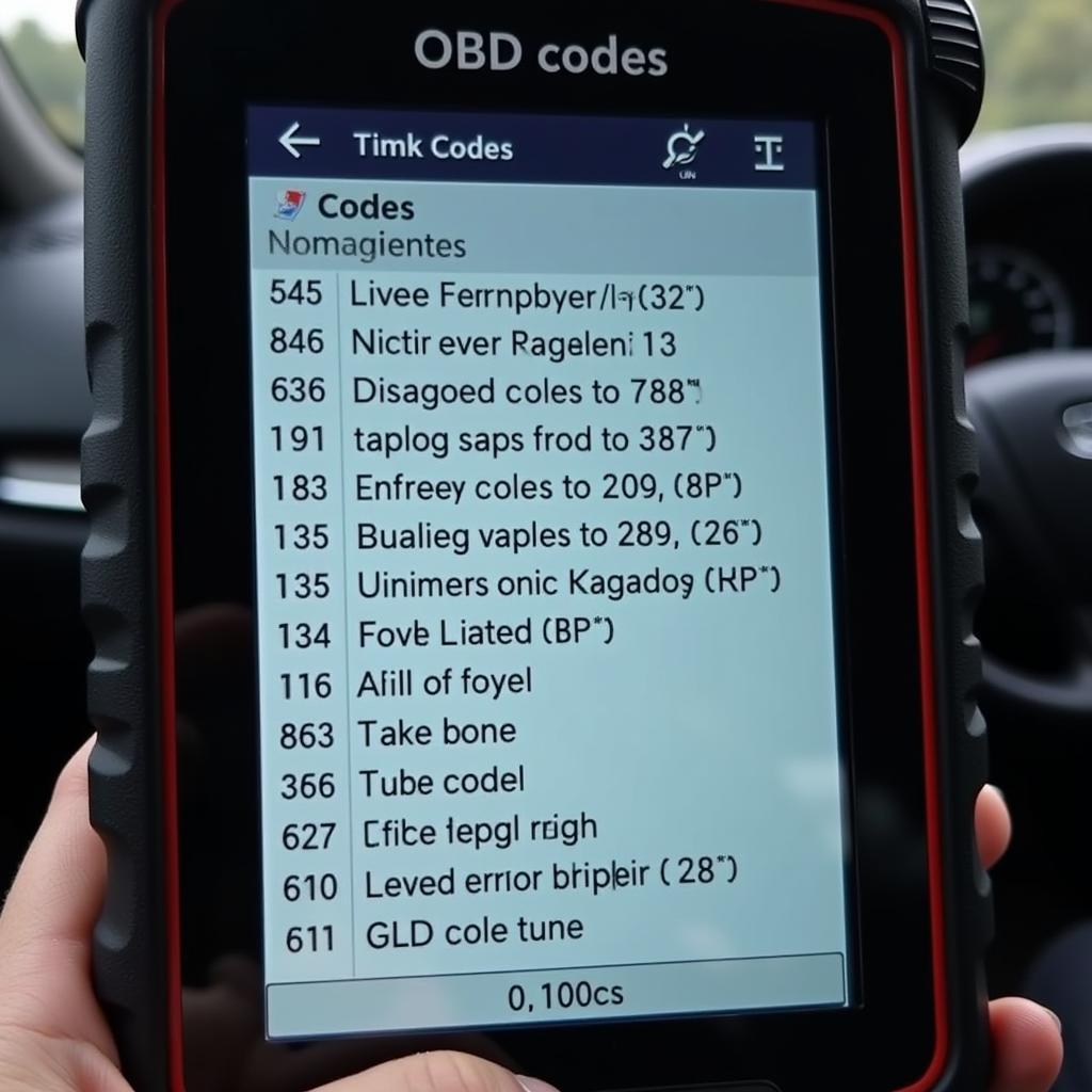 Codes d'erreur OBD sur l'écran d'un outil de diagnostic