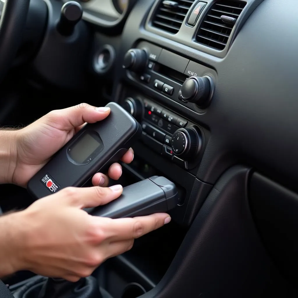 Décodeur OBD connecté au port de diagnostic d'une voiture