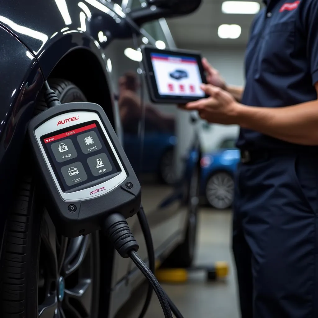 Outil de diagnostic Autel connecté à une voiture