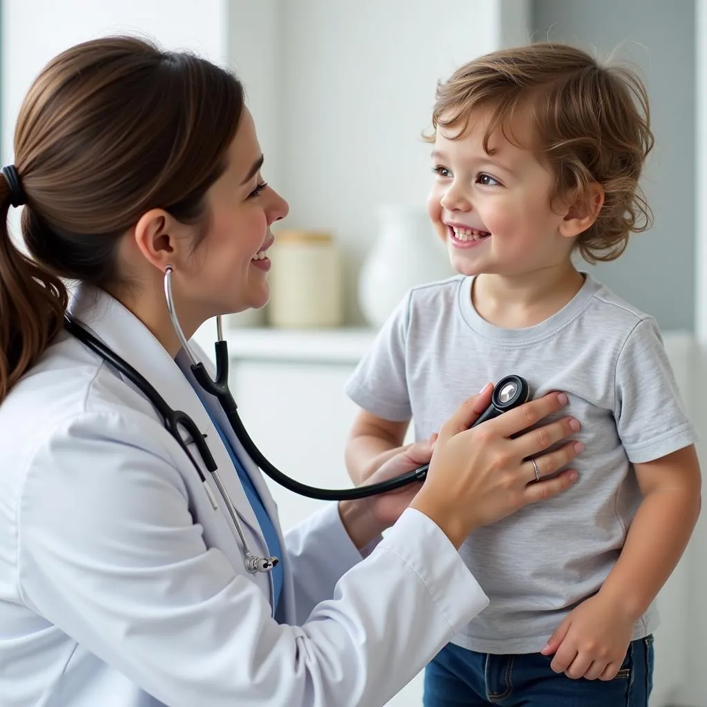 Pédiatre examinant un enfant avec un stéthoscope