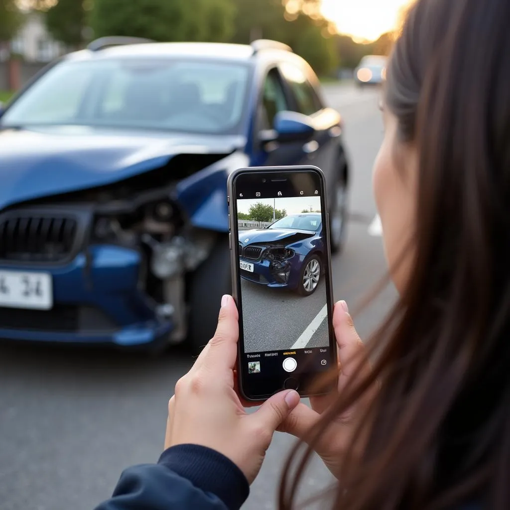 Prise de photos des dommages après un accident de voiture