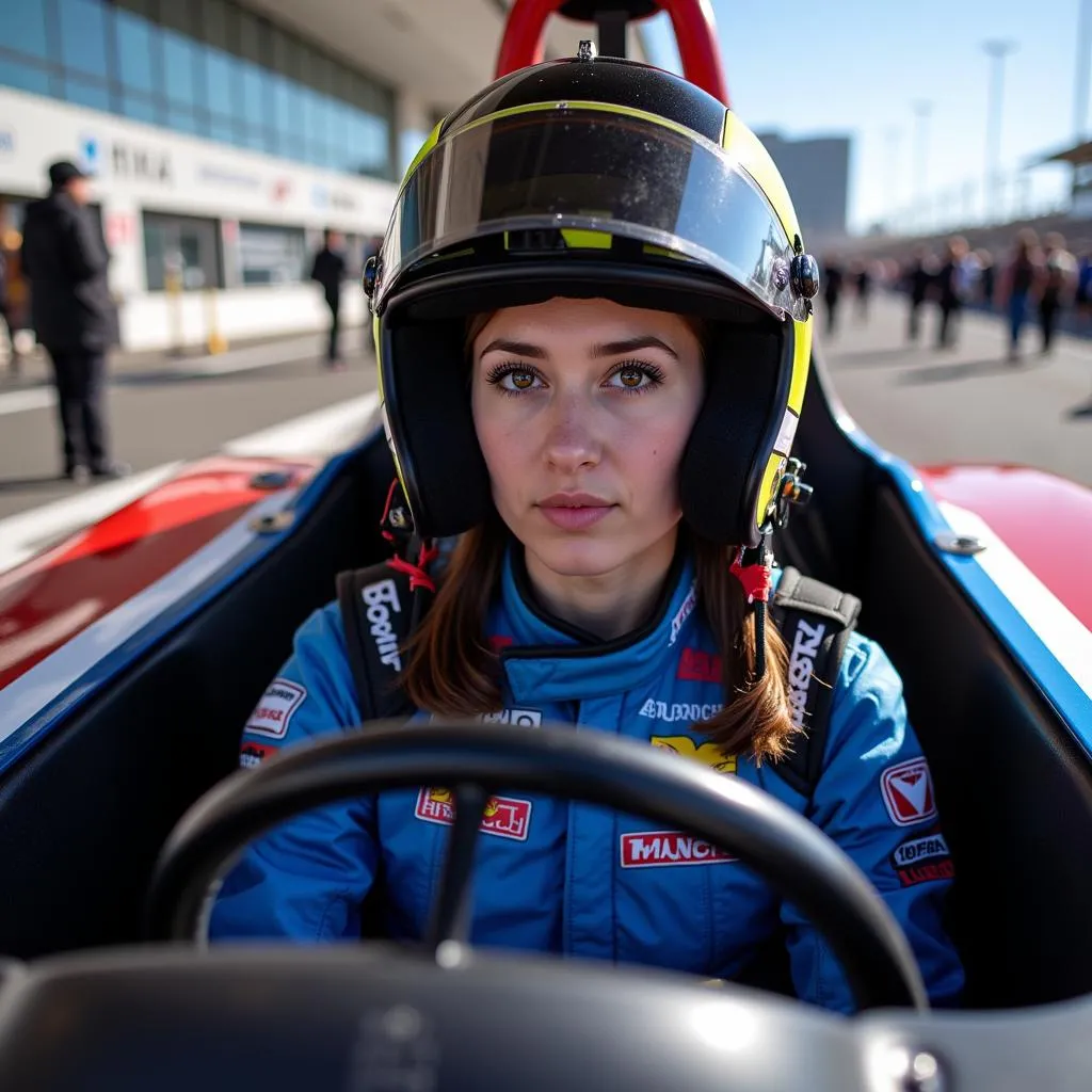 Un pilote de voiture de course concentré sur la piste à Las Vegas