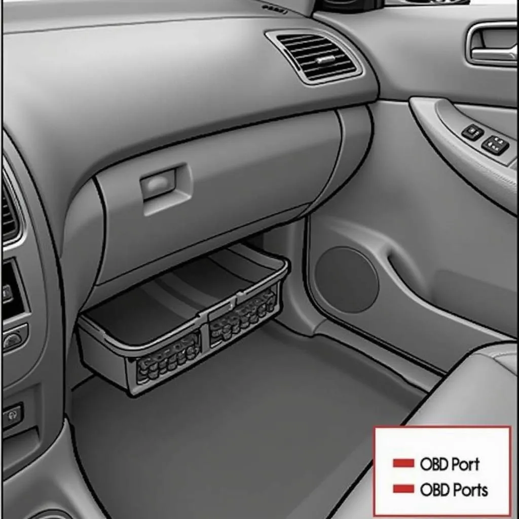 Port OBD sous le tableau de bord d'une Honda Civic 2004