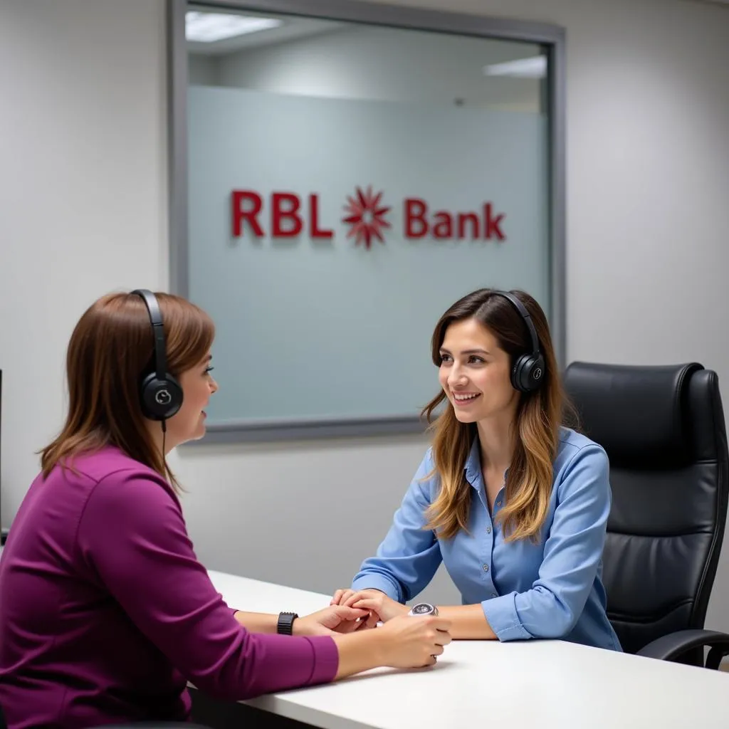 Client discutant avec un conseiller dans une agence RBL Bank