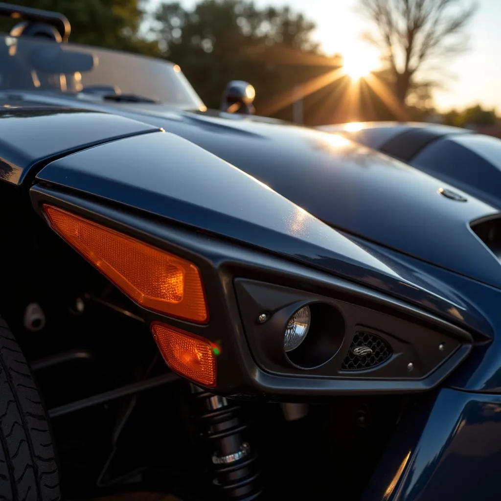 Reflets de lumière sur la carrosserie d'une Slingshot