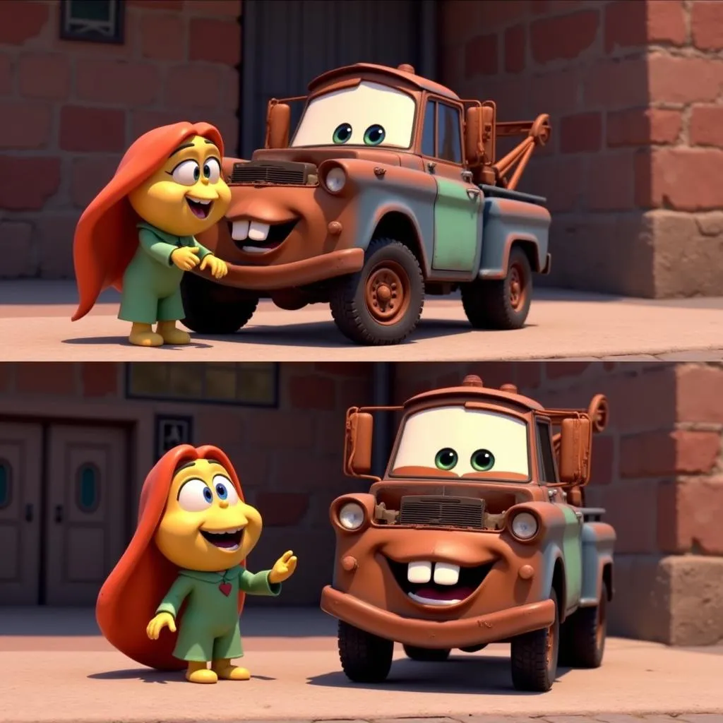 Sally et Martin dans une scène de Cars 2