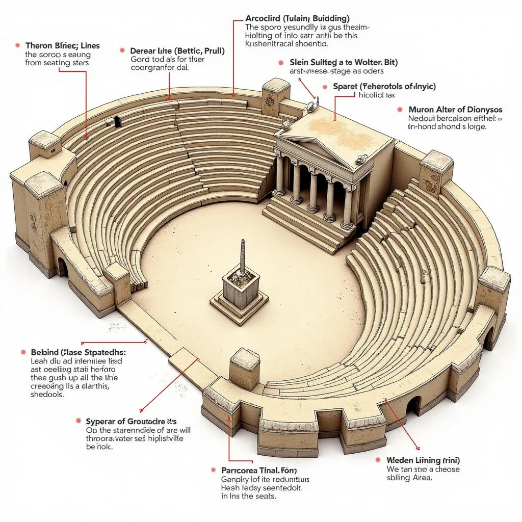 Schéma d'un théâtre grec avec l'autel de Dionysos