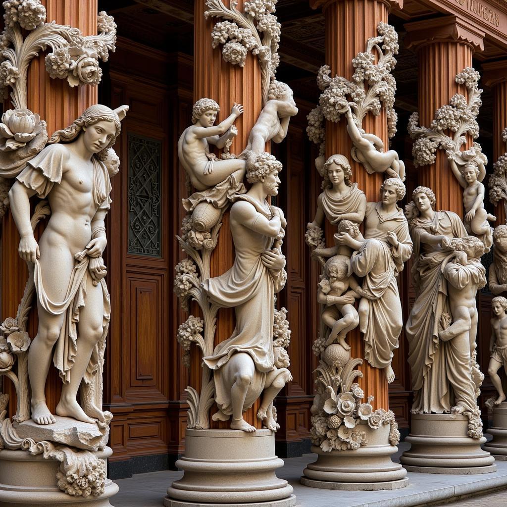 Sculptures sur les piliers en bois de la Basilique Saint Pierre