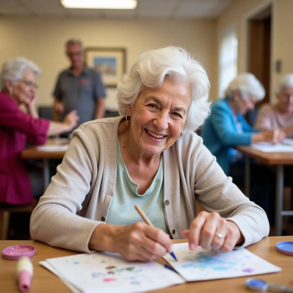 Senior souriant participant à une activité manuelle