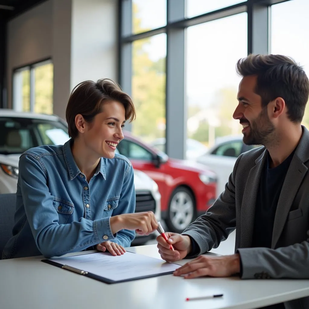 Signature du contrat de vente pour une voiture d'occasion