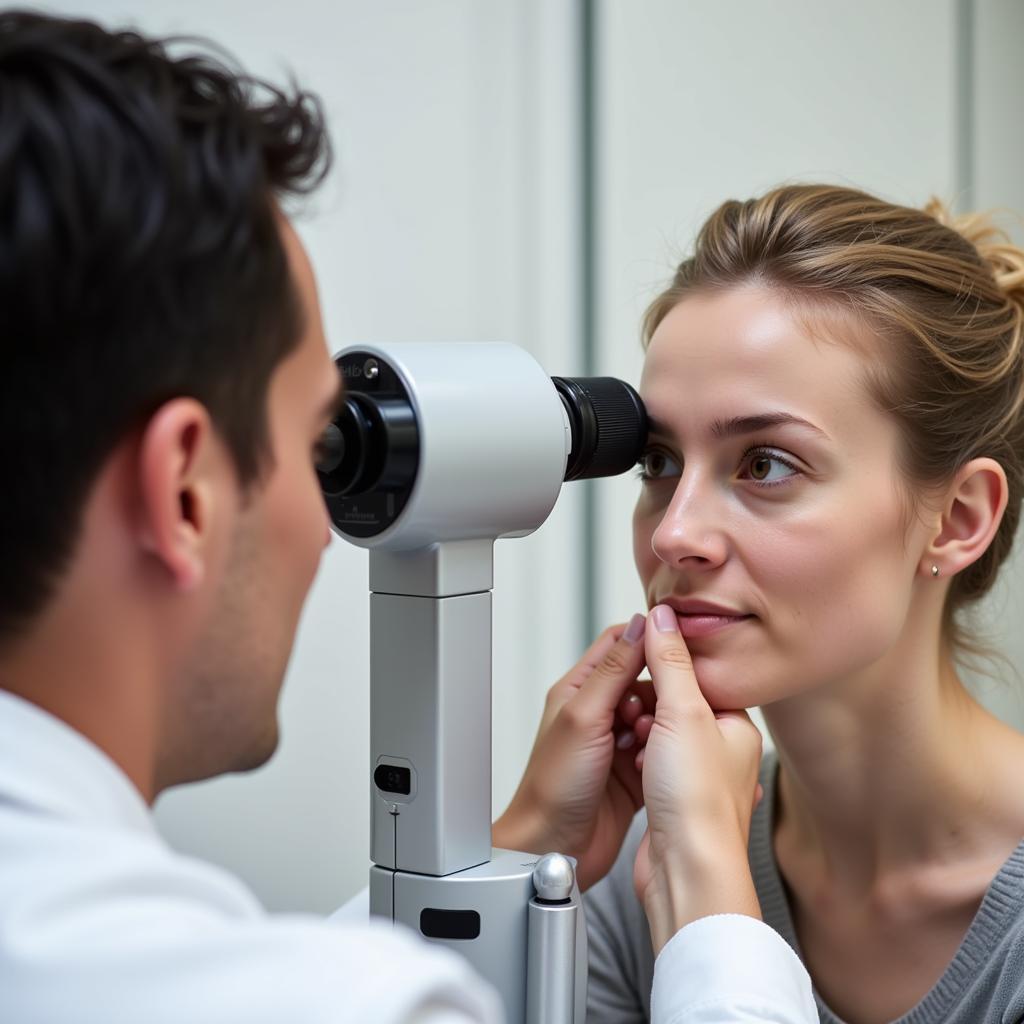 Un optométriste examine les yeux d'un patient