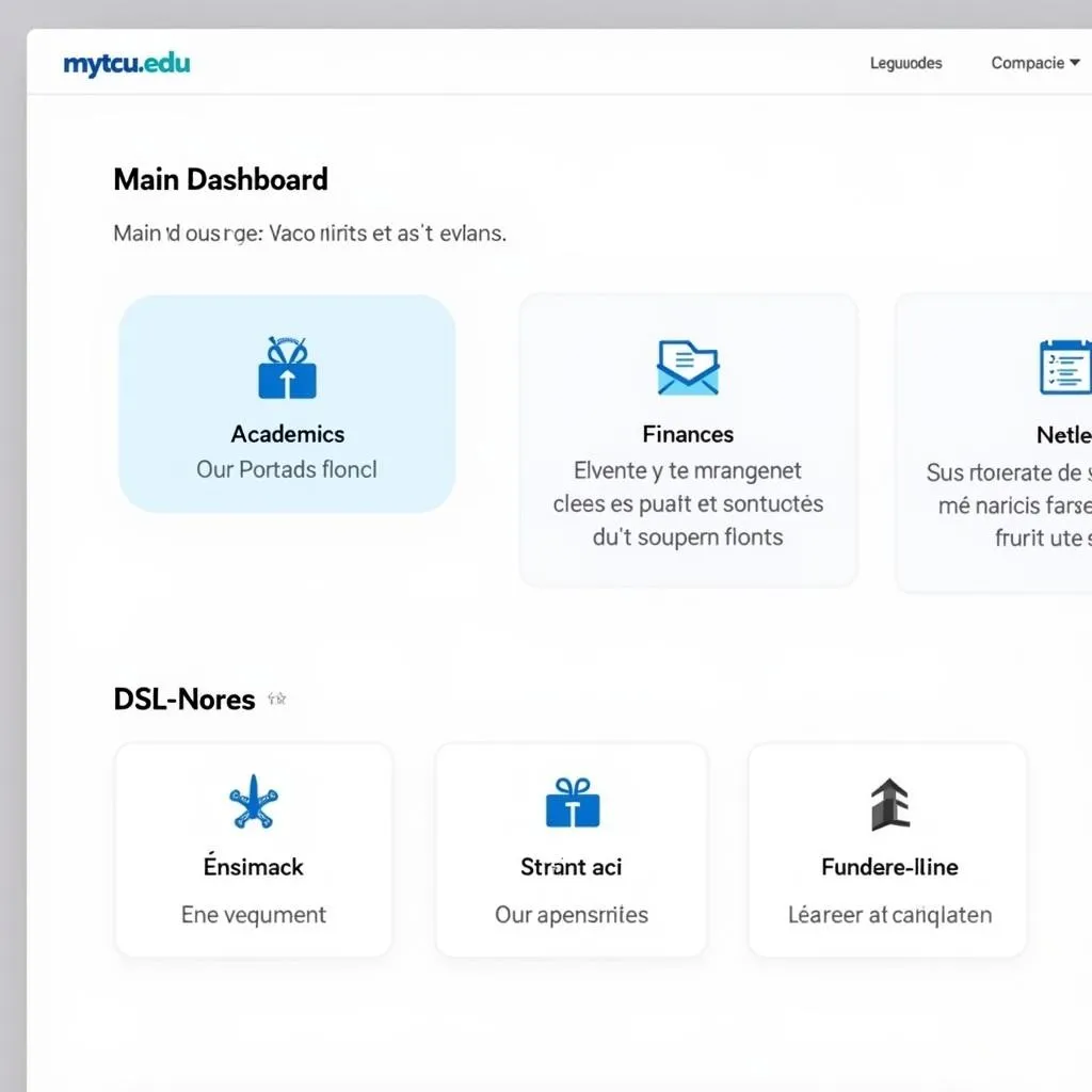 Tableau de bord mytcu.edu avec sections importantes