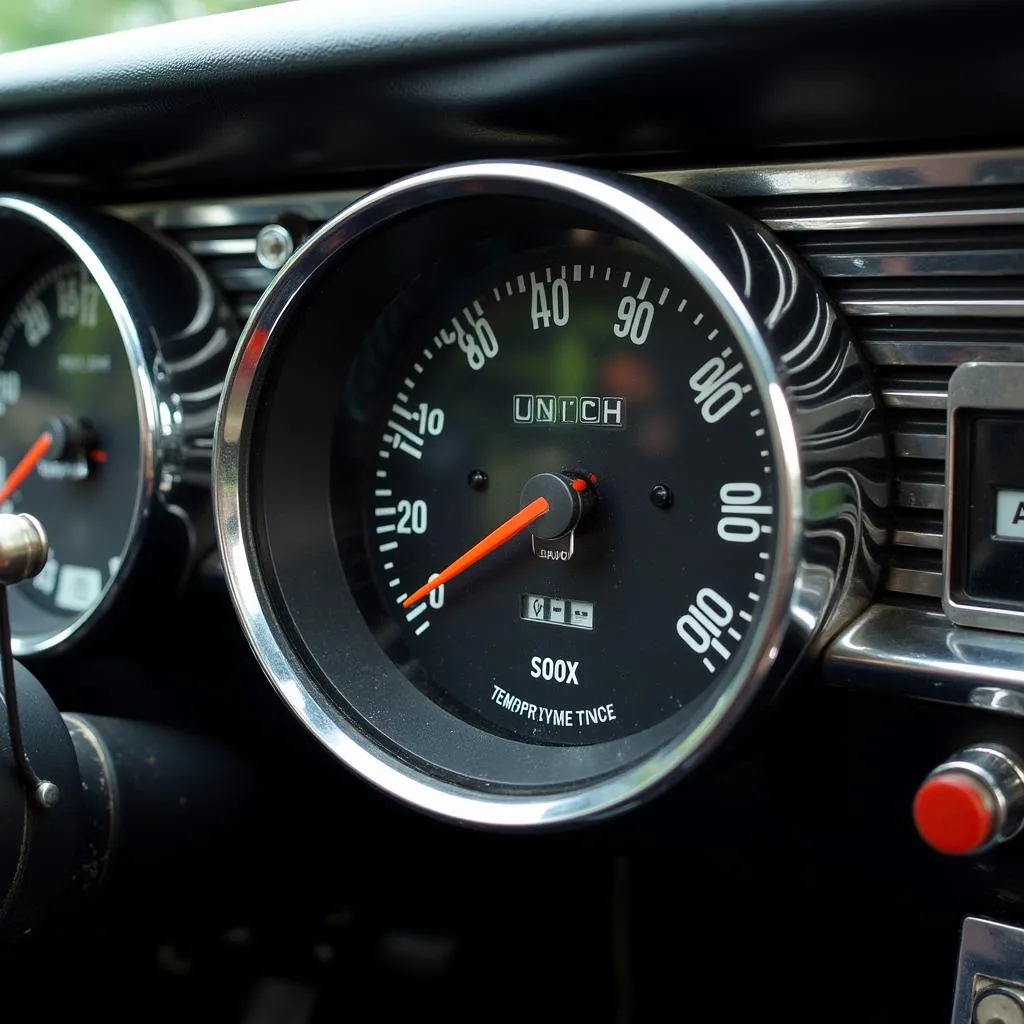 Tableau de bord d'une voiture ancienne avec compteurs analogiques