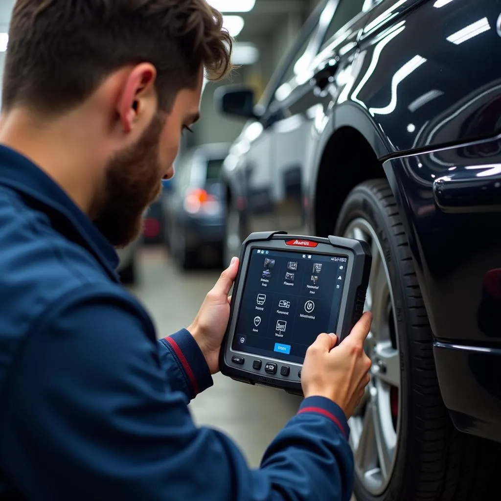 Technicien automobile en formation sur outil Autel