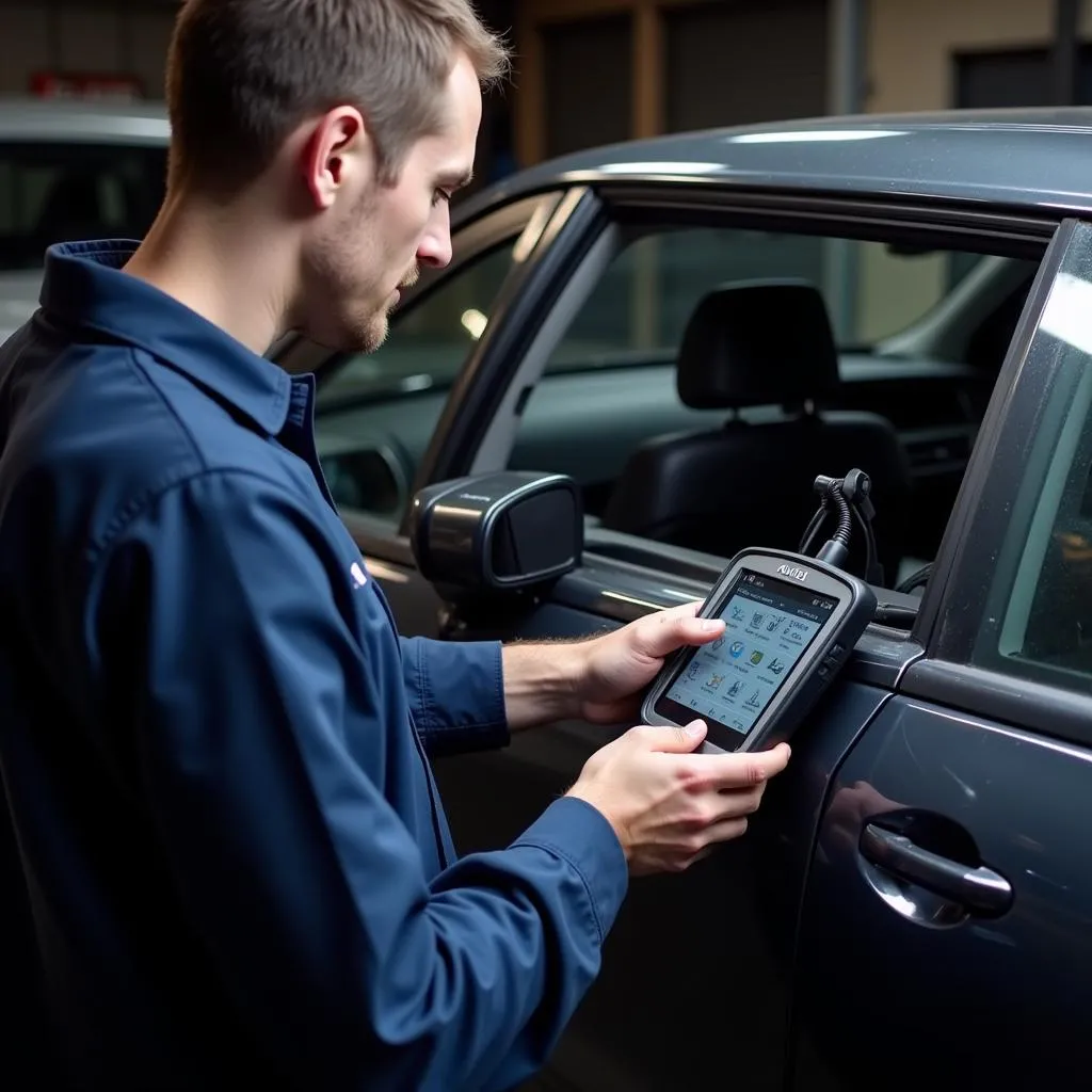 Un mécanicien utilisant un outil de diagnostic Autel sur une voiture