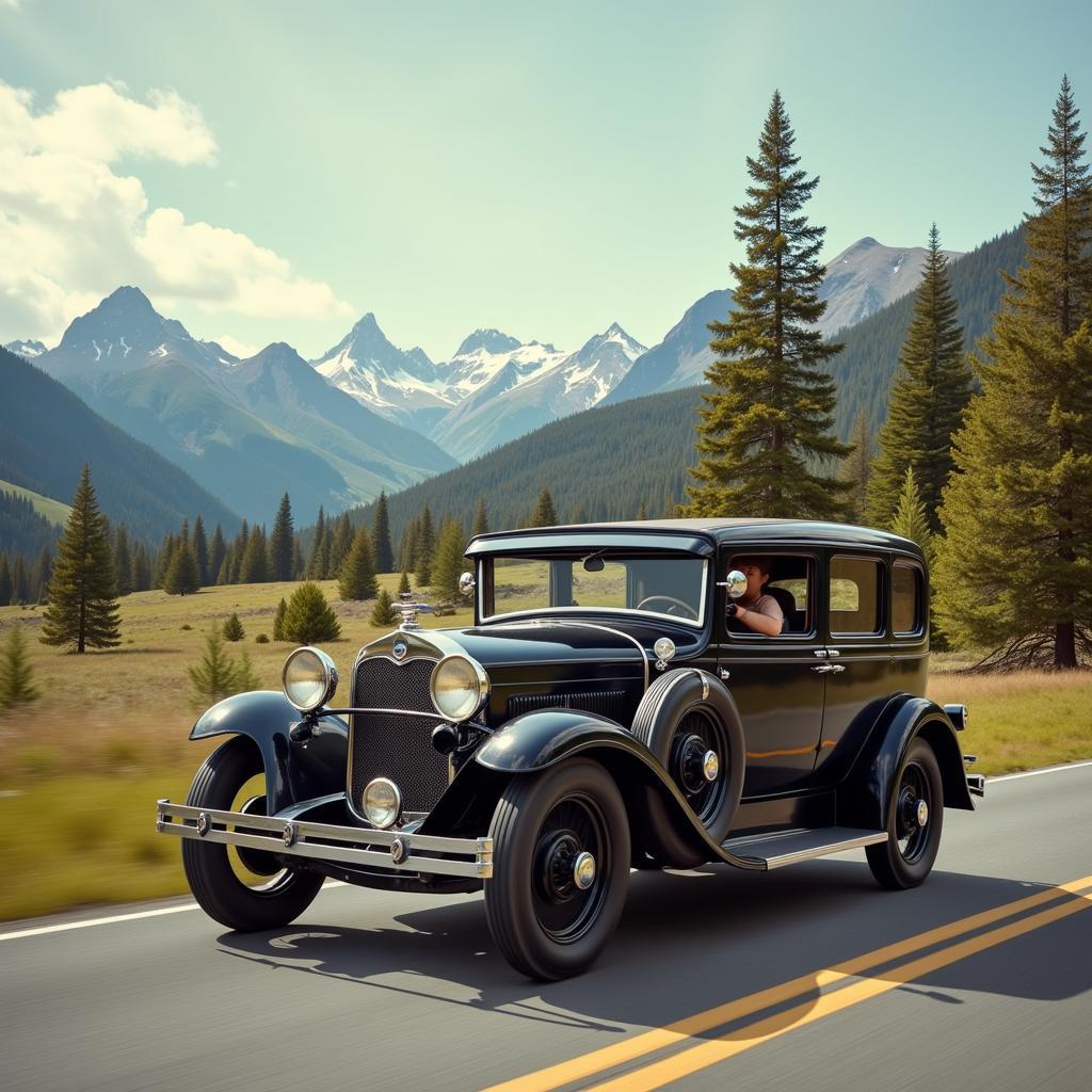 Voiture ancienne sur la route