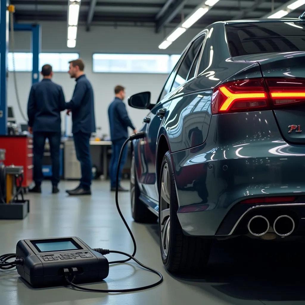 Voiture dans un atelier de diagnostic