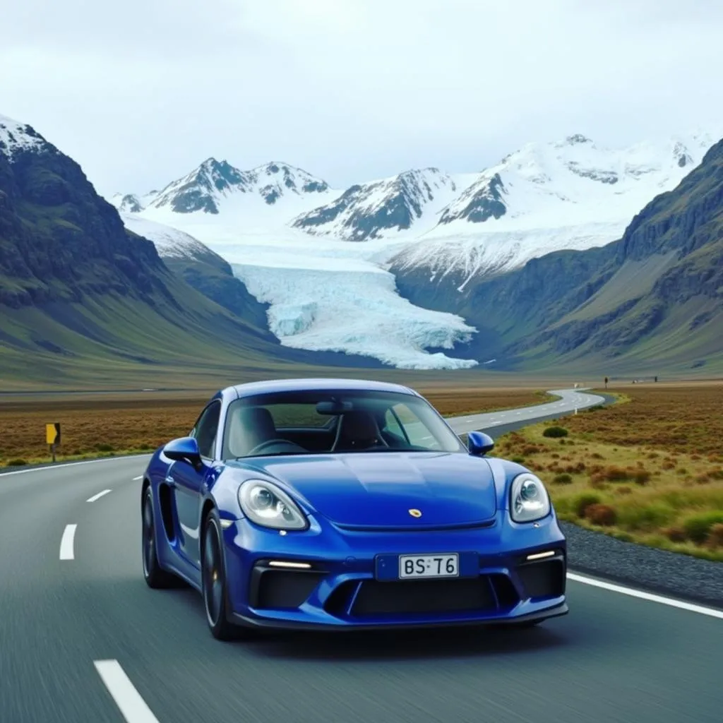 Voiture bleue sur une route en Islande