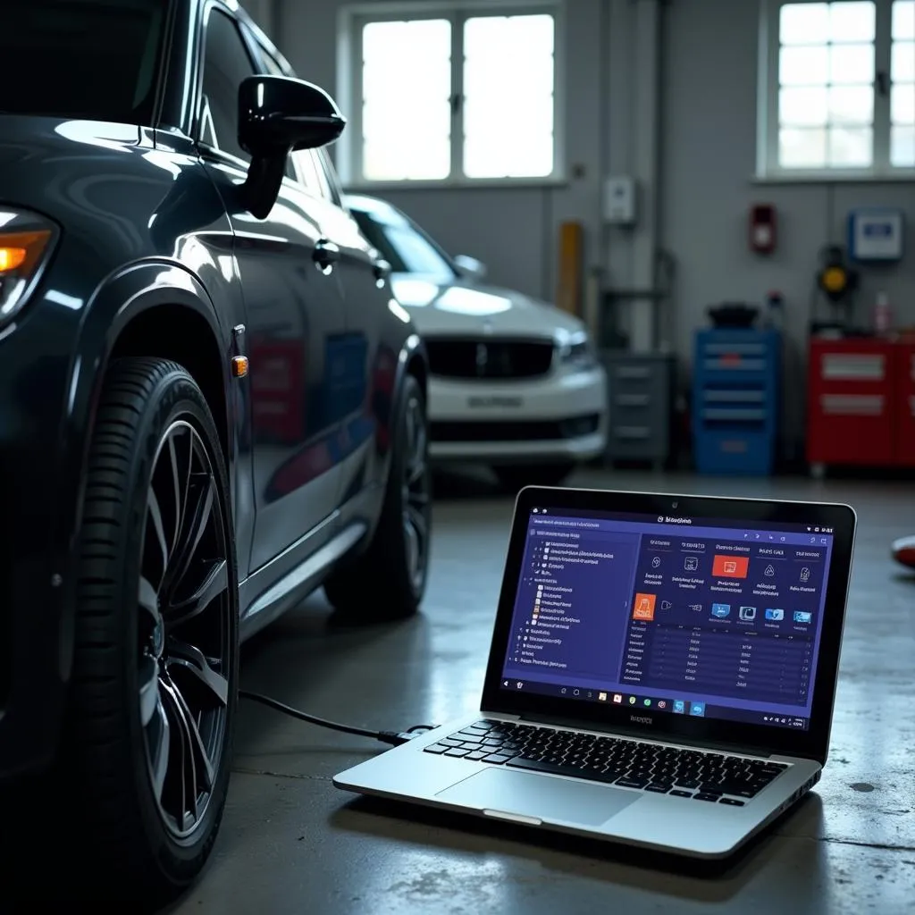 Voiture connectée à un logiciel de diagnostic sur ordinateur